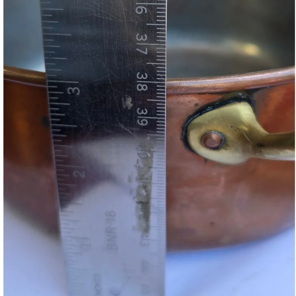 Henry Roessle & Son NY Antique Copper Casserole Pan Tin Lined Brass Handles Lid